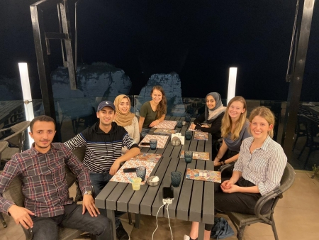 Dupler and Skinner at dinner with Sana'a Center staff