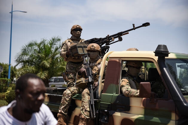 Malian army pick-up arrives at the airport in Bamako in May 2021