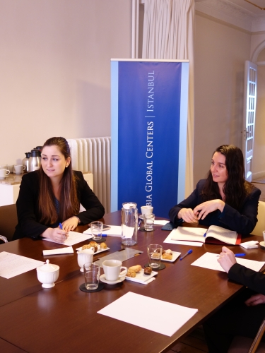 Four women seated around a table.