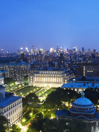 Columbia's campus bird's eye view at night
